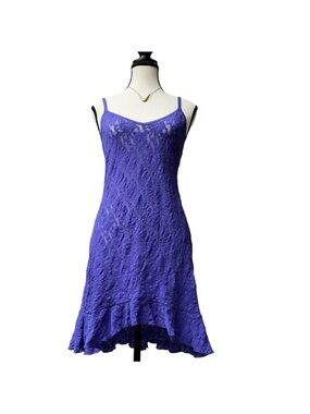 Hanky Panky Floral Purple Mini Slip Dress Size Large Lace Fairy Y2K Ruffle